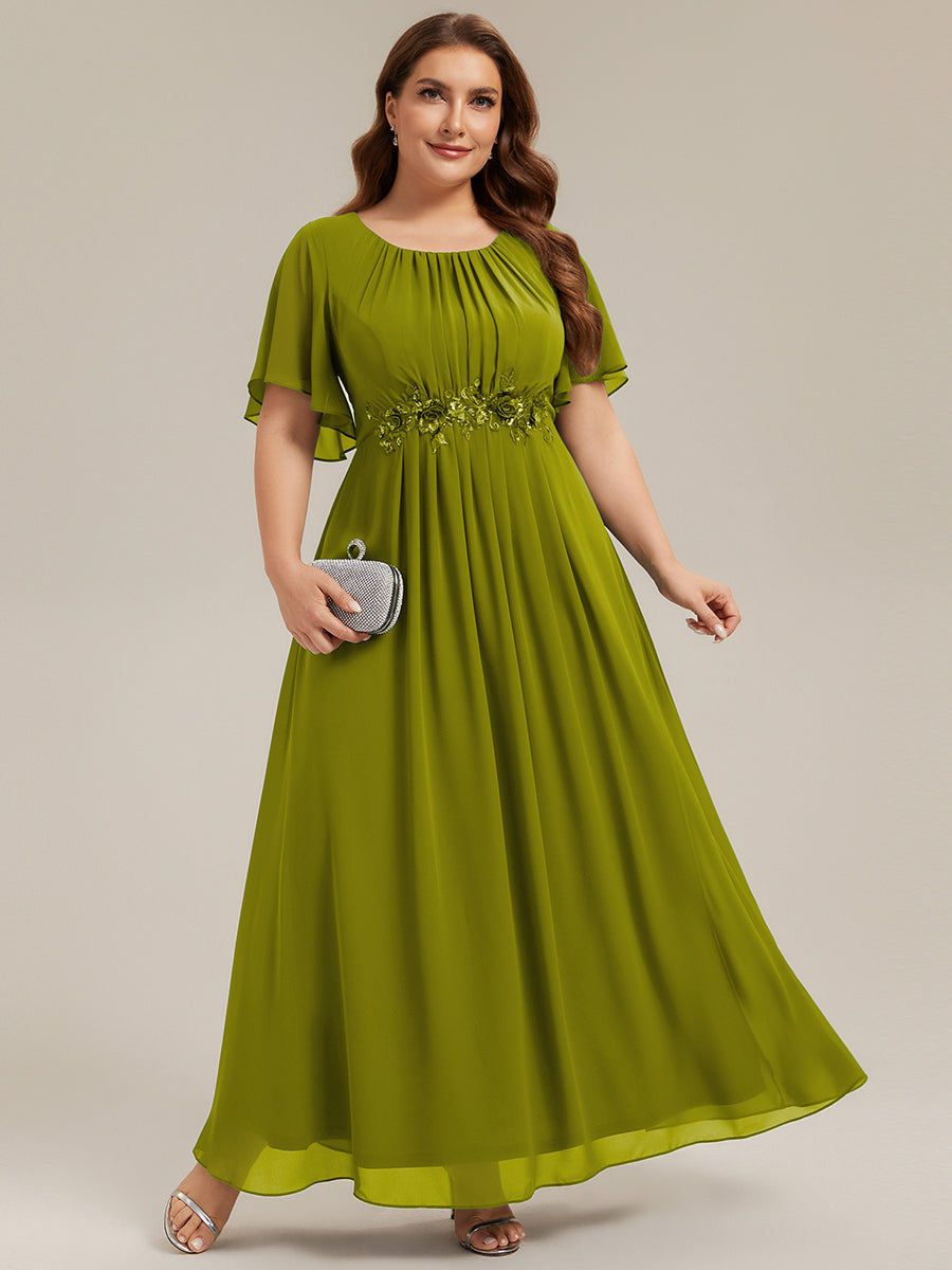Bodenlanger A-Linien Chiffonkleid Mit Raffung Blumenmuster Und Applikationen #Farbe_Zitrone