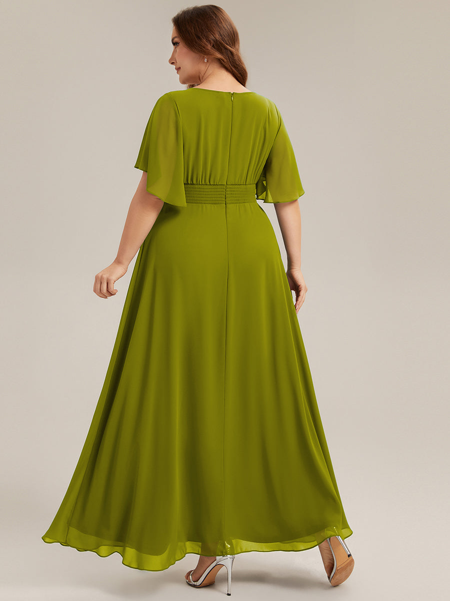 Bodenlanger A-Linien Chiffonkleid Mit Raffung Blumenmuster Und Applikationen #Farbe_Zitrone