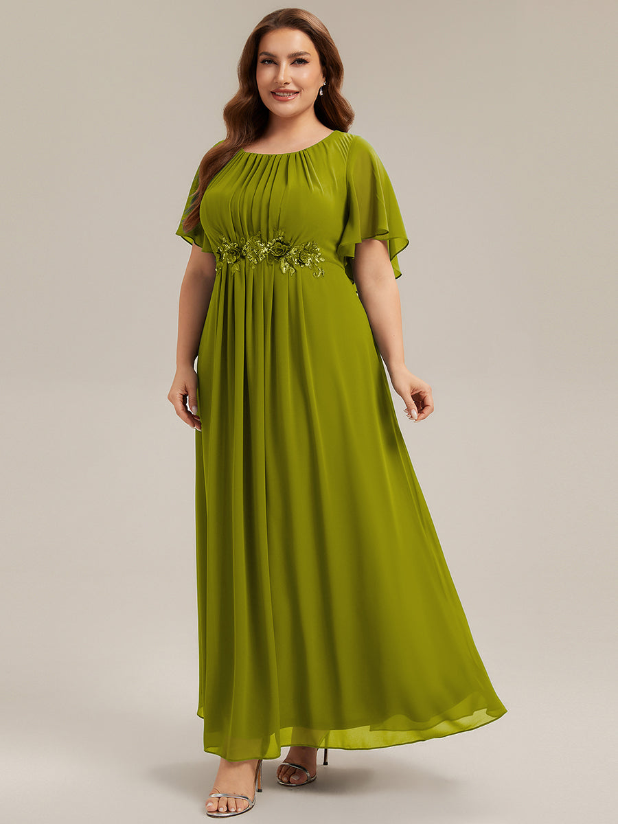 Bodenlanger A-Linien Chiffonkleid Mit Raffung Blumenmuster Und Applikationen #Farbe_Zitrone