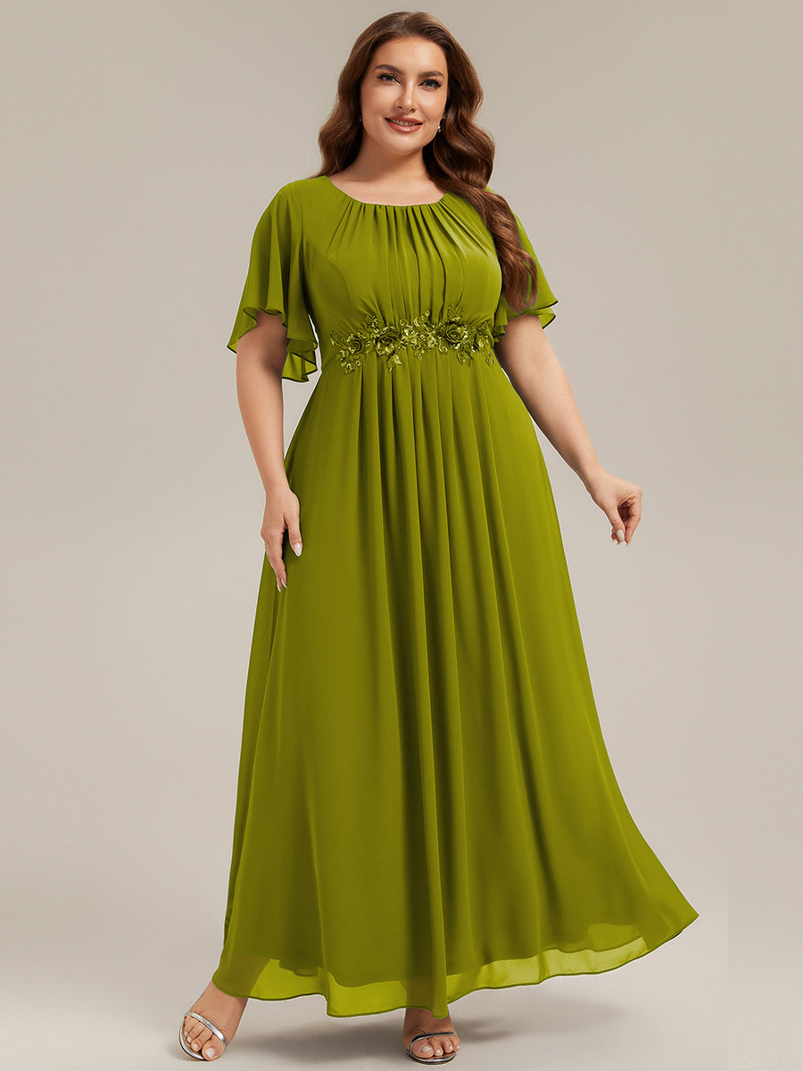Bodenlanger A-Linien Chiffonkleid Mit Raffung Blumenmuster Und Applikationen #Farbe_Zitrone