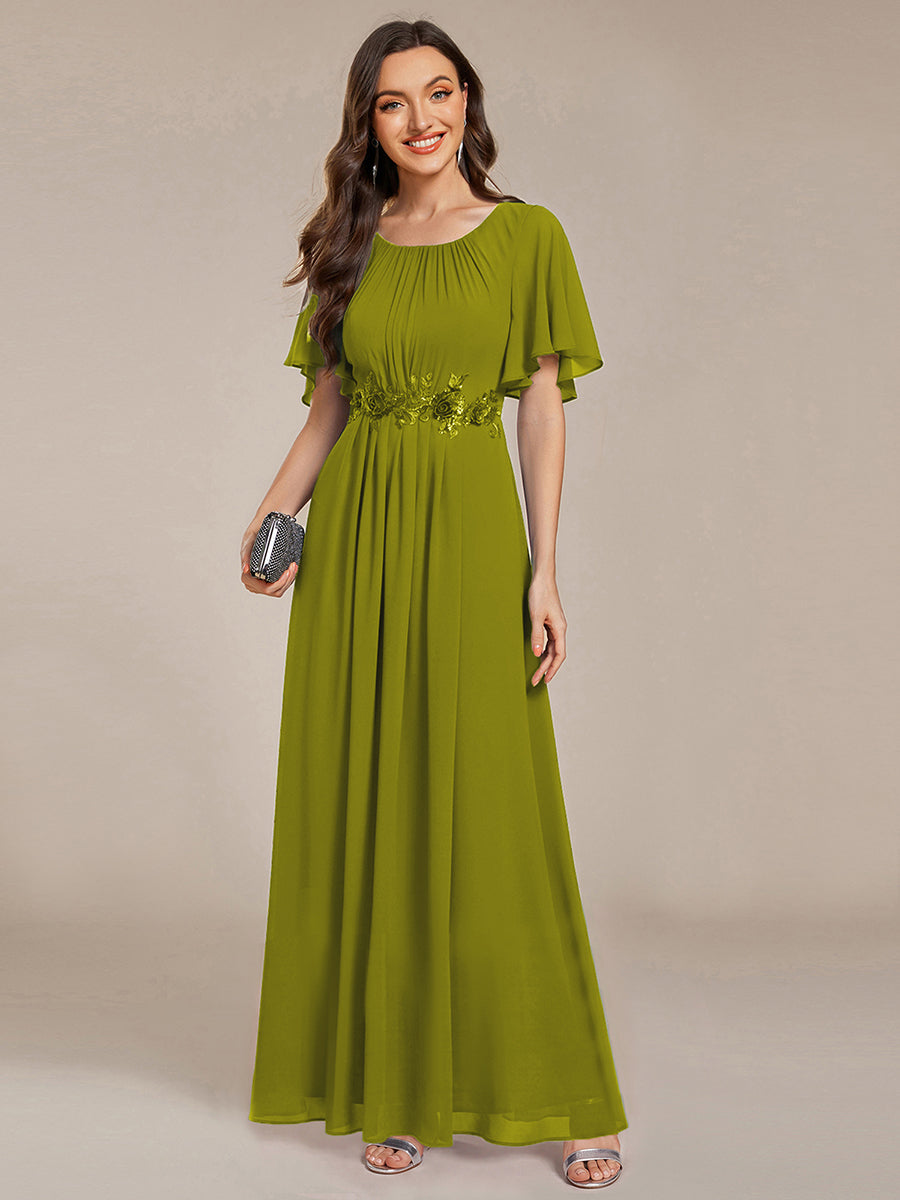 Bodenlanger A-Linien Chiffonkleid Mit Raffung Blumenmuster Und Applikationen #Farbe_Zitrone