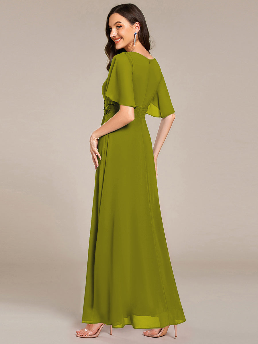 Bodenlanger A-Linien Chiffonkleid Mit Raffung Blumenmuster Und Applikationen #Farbe_Zitrone