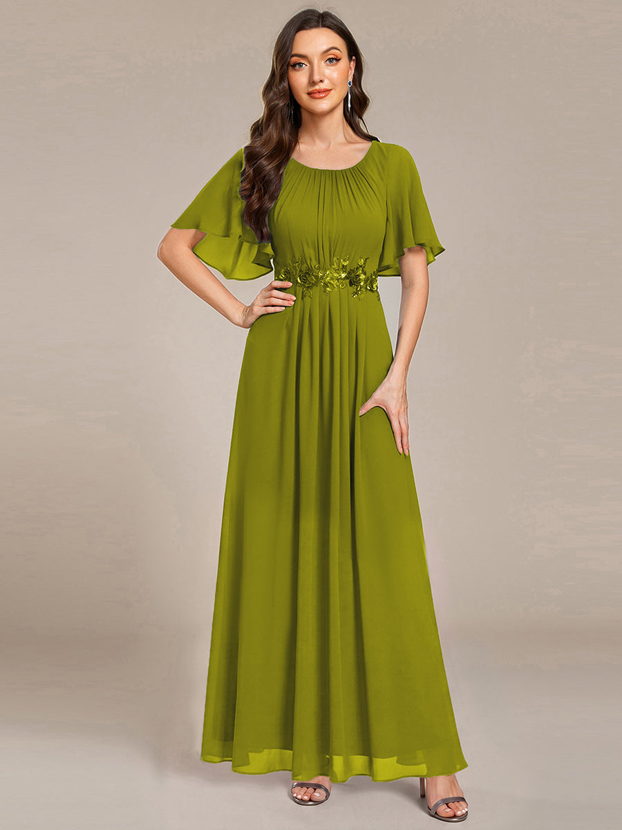 Bodenlanger A-Linien Chiffonkleid Mit Raffung Blumenmuster Und Applikationen #Farbe_Zitrone
