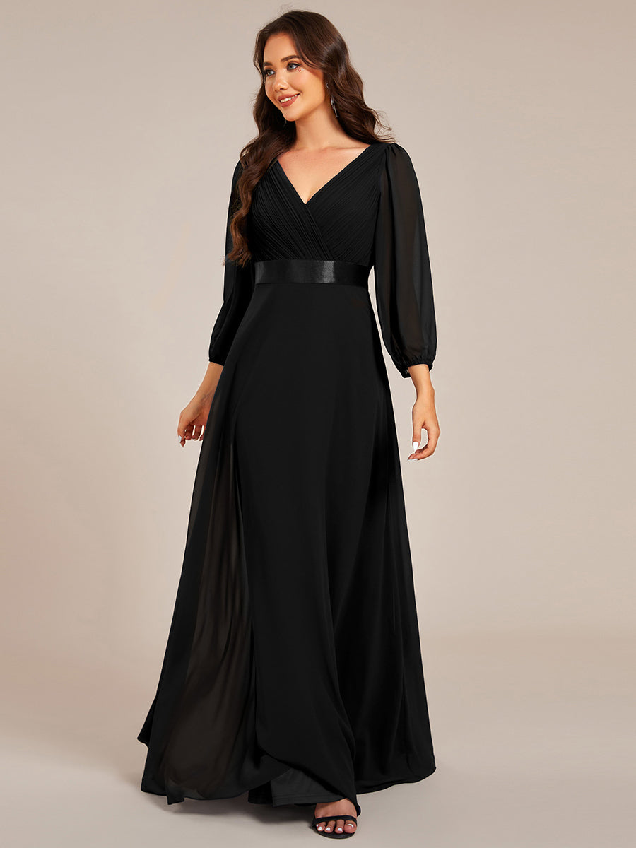 Funkelndes Abendkleid in A-Linie mit Empire-Taille und langen ?rmeln #farbe_Schwarz