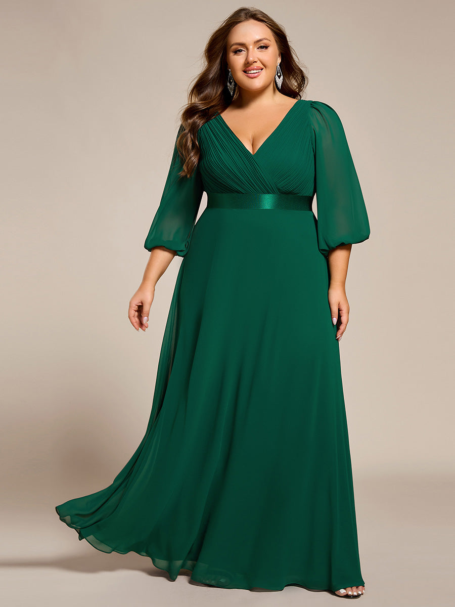Funkelndes Abendkleid in A-Linie mit Empire-Taille und langen ?rmeln #farbe_Dunkelgrün