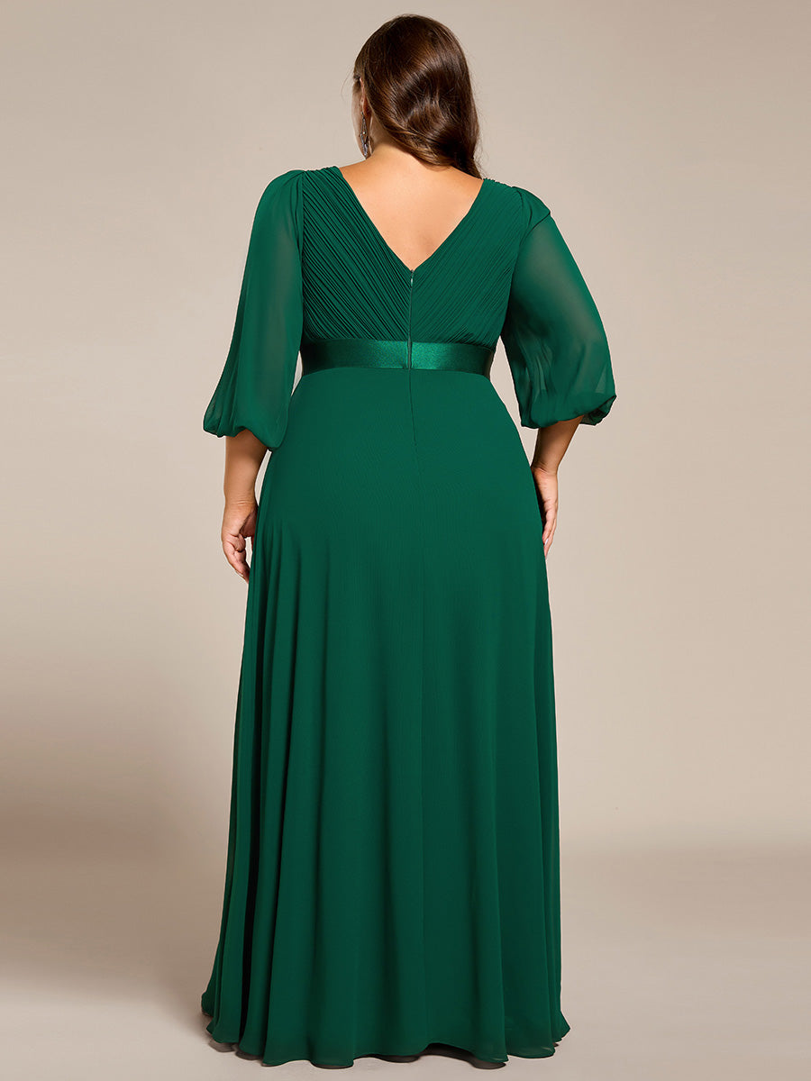 Funkelndes Abendkleid in A-Linie mit Empire-Taille und langen ?rmeln #farbe_Dunkelgrün