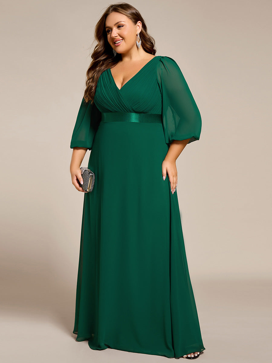 Funkelndes Abendkleid in A-Linie mit Empire-Taille und langen ?rmeln #farbe_Dunkelgrün
