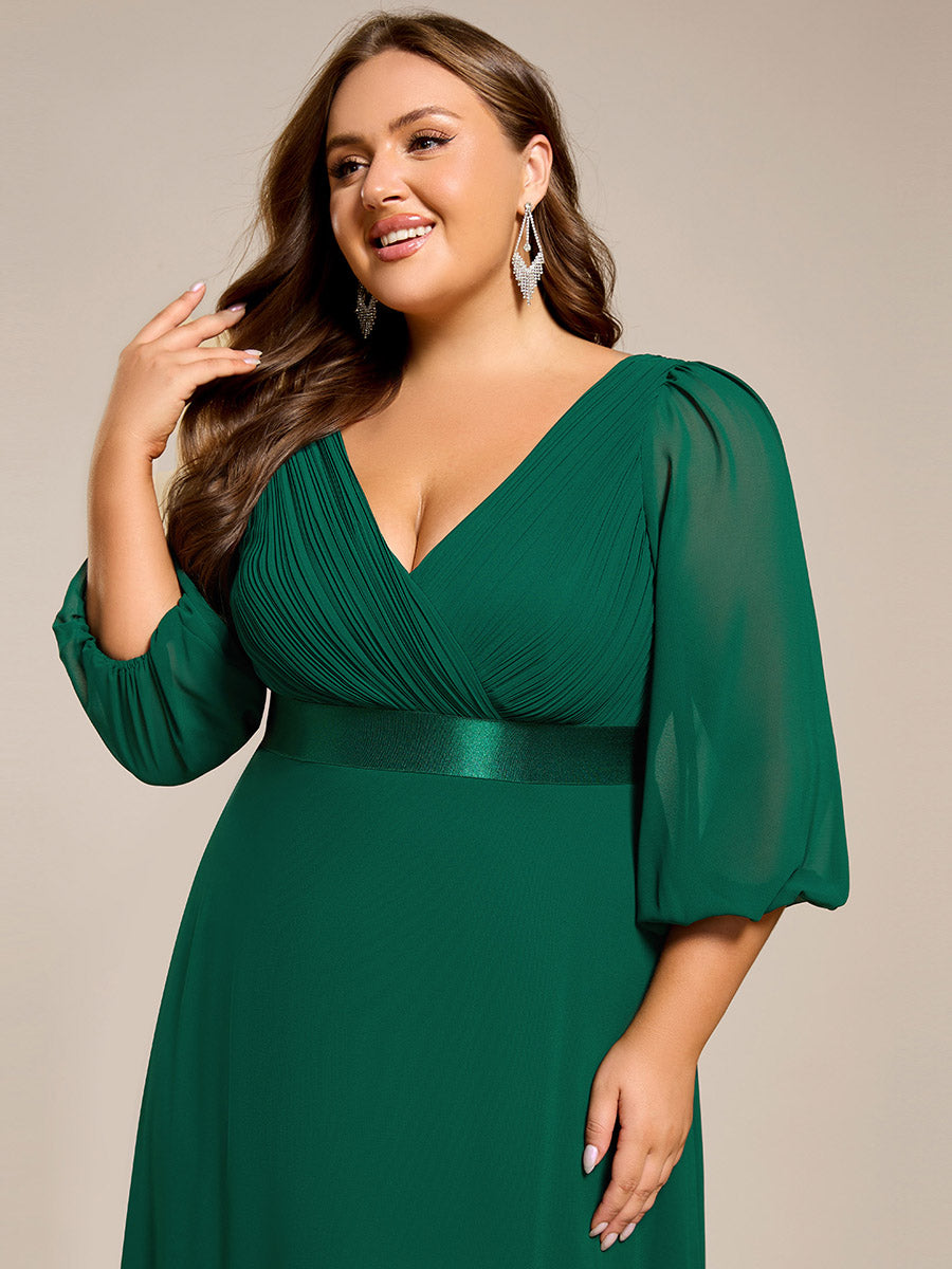 Funkelndes Abendkleid in A-Linie mit Empire-Taille und langen ?rmeln #farbe_Dunkelgrün