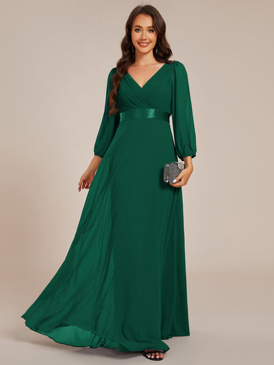 Funkelndes Abendkleid in A-Linie mit Empire-Taille und langen ?rmeln #farbe_Dunkelgrün