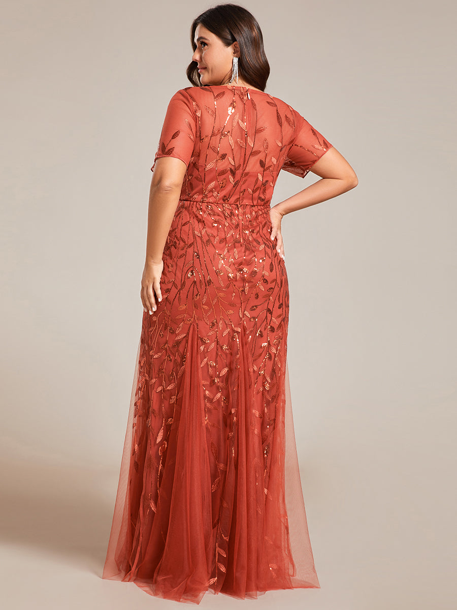 Bodenlanger Bodycon Kleid Mit Rundhalsausschnitt Pailletten Bestickte Patchwork Details #Farbe_Gebranntes Orange