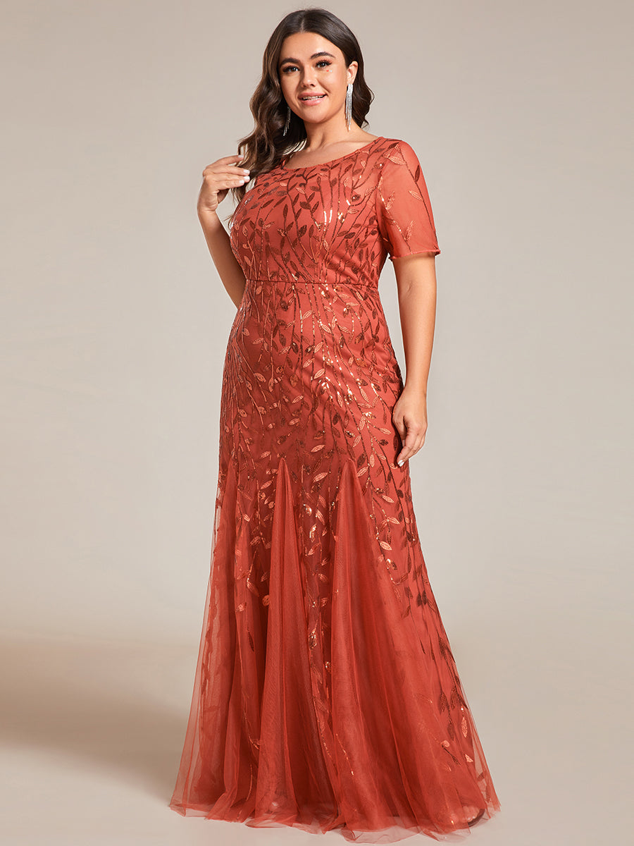 Bodenlanger Bodycon Kleid Mit Rundhalsausschnitt Pailletten Bestickte Patchwork Details #Farbe_Gebranntes Orange