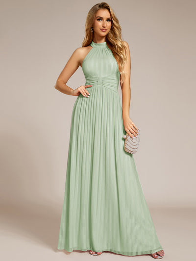 Bodenlanger Halterneck A-Linie Mesh Kleid Mit Tiefem V-Ausschnitt Eleganz Kleid #Farbe_Mintgrün