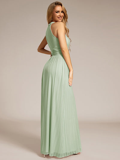 Bodenlanger Halterneck A-Linie Mesh Kleid Mit Tiefem V-Ausschnitt Eleganz Kleid #Farbe_Mintgrün