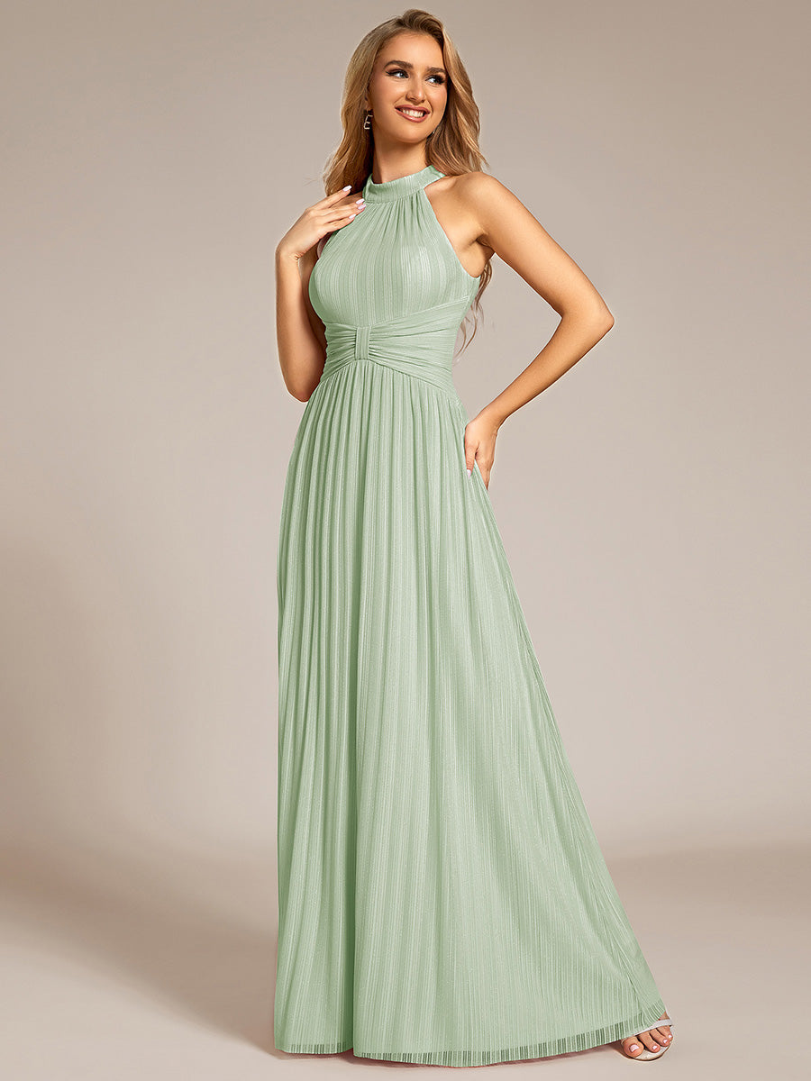 Bodenlanger Halterneck A-Linie Mesh Kleid Mit Tiefem V-Ausschnitt Eleganz Kleid #Farbe_Mintgrün
