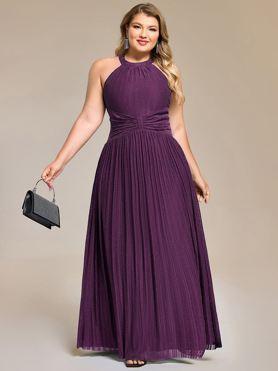 Bodenlanger Halterneck A-Linie Mesh Kleid Mit Tiefem V-Ausschnitt Eleganz Kleid #Farbe_Glyzinienviolett