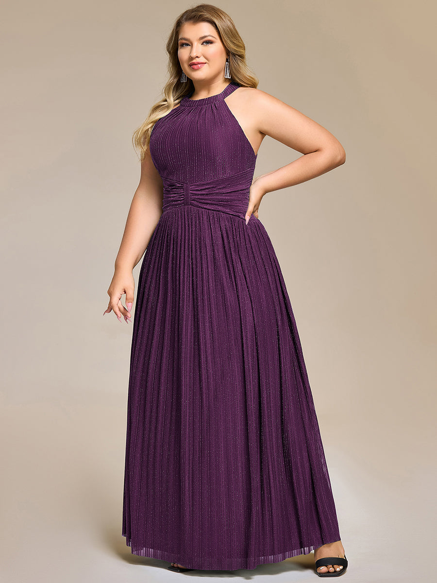Bodenlanger Halterneck A-Linie Mesh Kleid Mit Tiefem V-Ausschnitt Eleganz Kleid #Farbe_Glyzinienviolett