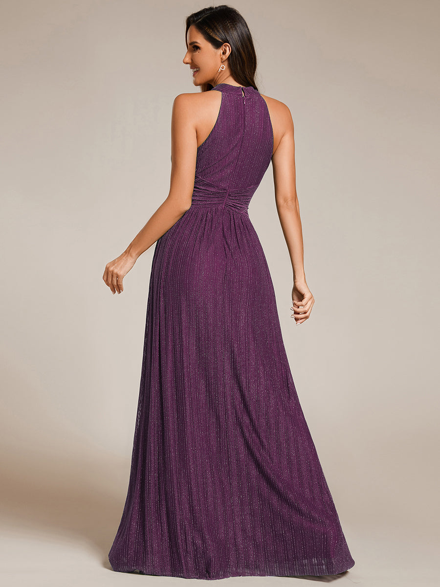 Bodenlanger Halterneck A-Linie Mesh Kleid Mit Tiefem V-Ausschnitt Eleganz Kleid #Farbe_Glyzinienviolett