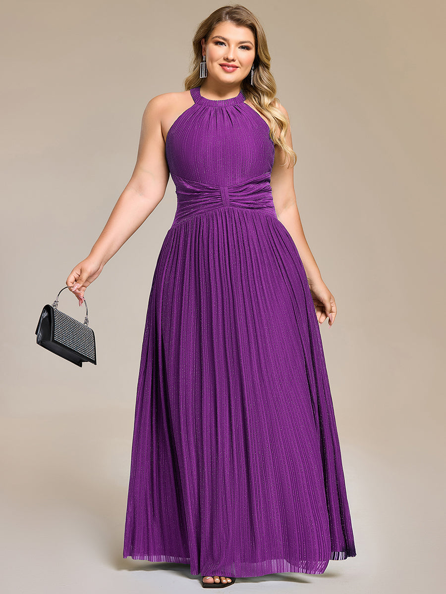 Bodenlanger Halterneck A-Linie Mesh Kleid Mit Tiefem V-Ausschnitt Eleganz Kleid #Farbe_Funkelnde Traube