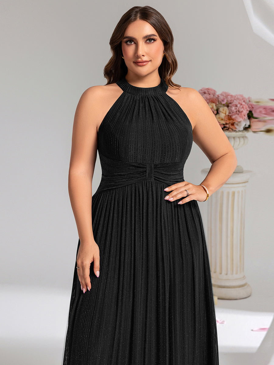 Midi Und Tea Länge Halterneck A Linie Mesh Kleid Mit Elegantem Design Und Bequemem Sitz #Farbe_Schwarz