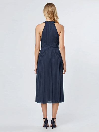 Midi Und Tea Länge Halterneck A Linie Mesh Kleid Mit Elegantem Design Und Bequemem Sitz #Farbe_Marineblau