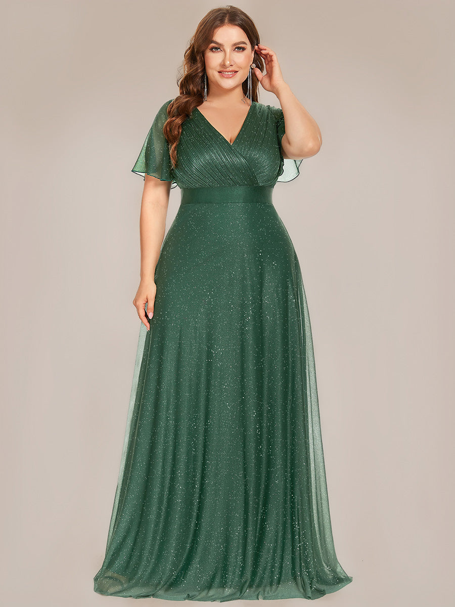 Bodenlanger A-Linien Kleid Mit Tiefem V-Ausschnitt Aus Diamant Leinen Falten Design Kleid #Farbe_Eukalyptus