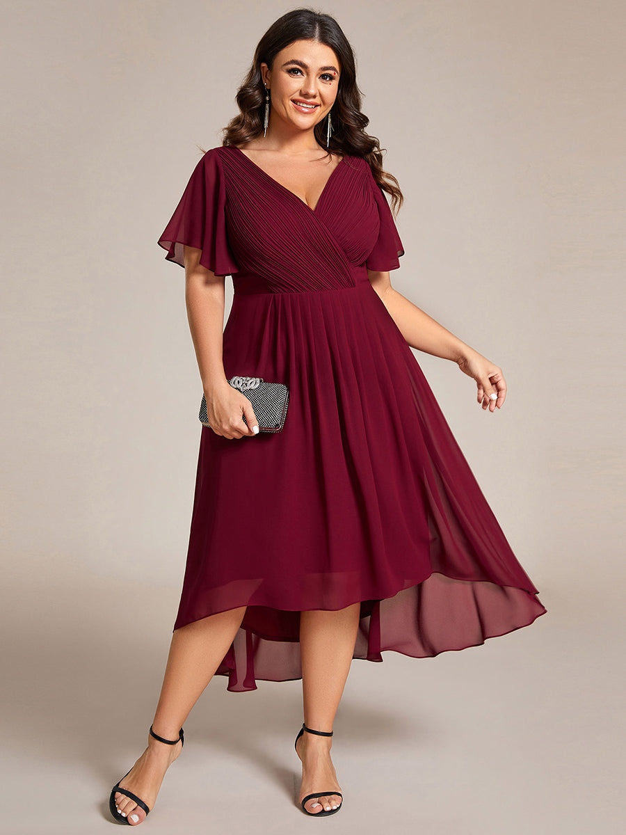 Funkelndes Abendkleid in A-Linie mit Empire-Taille und langen ?rmeln #farbe_Burgunderrot