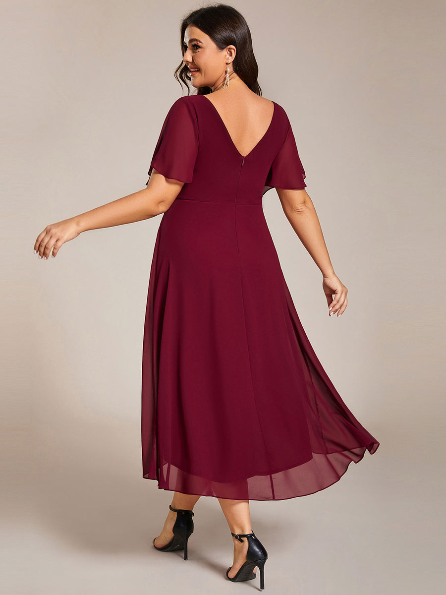 Funkelndes Abendkleid in A-Linie mit Empire-Taille und langen ?rmeln #farbe_Burgunderrot