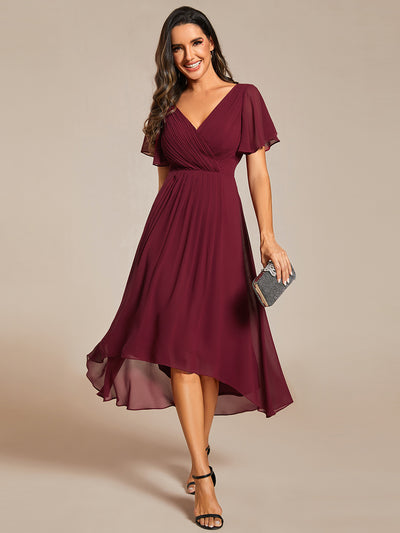 Funkelndes Abendkleid in A-Linie mit Empire-Taille und langen ?rmeln #farbe_Burgunderrot