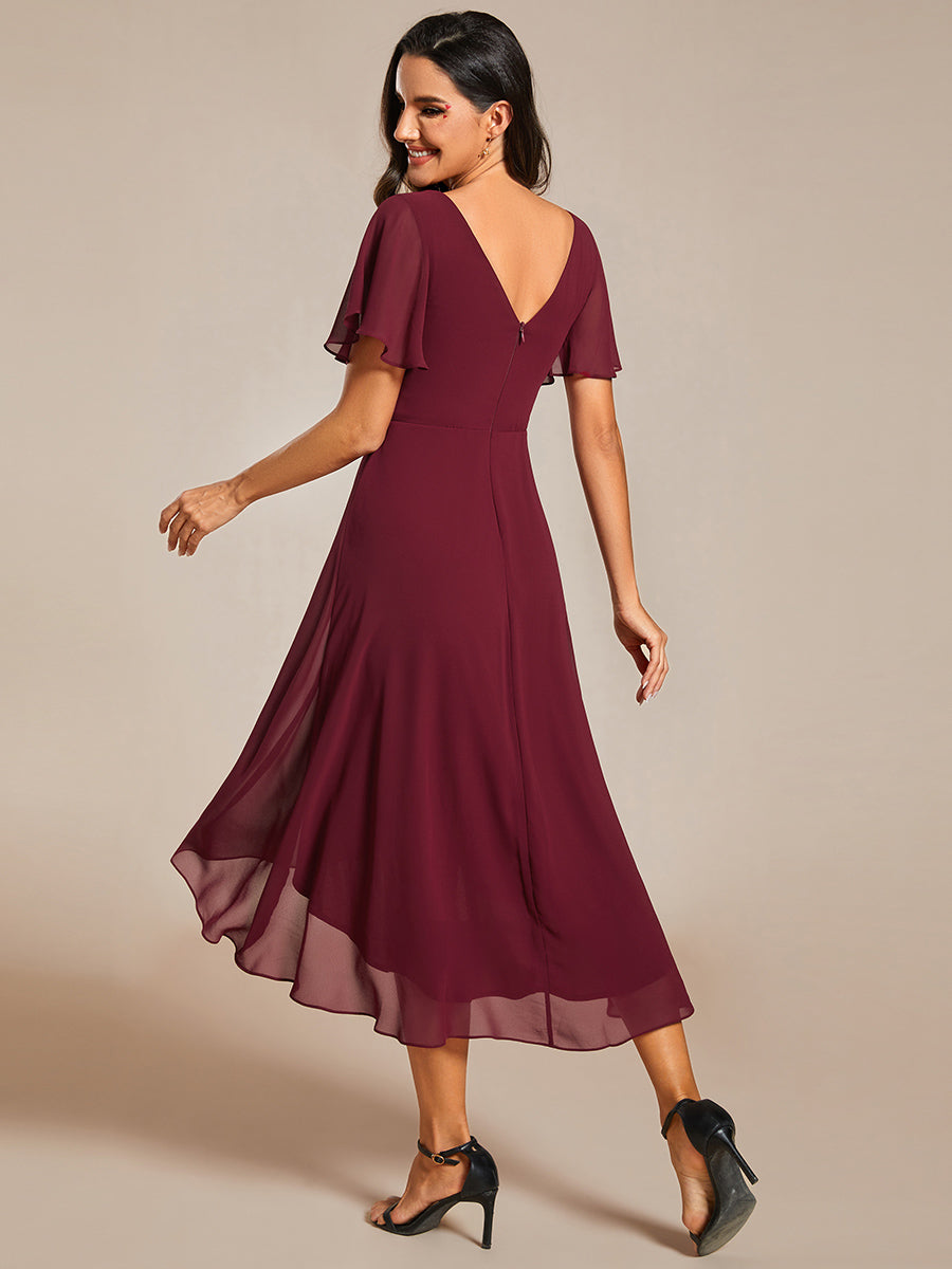 Funkelndes Abendkleid in A-Linie mit Empire-Taille und langen ?rmeln #farbe_Burgunderrot