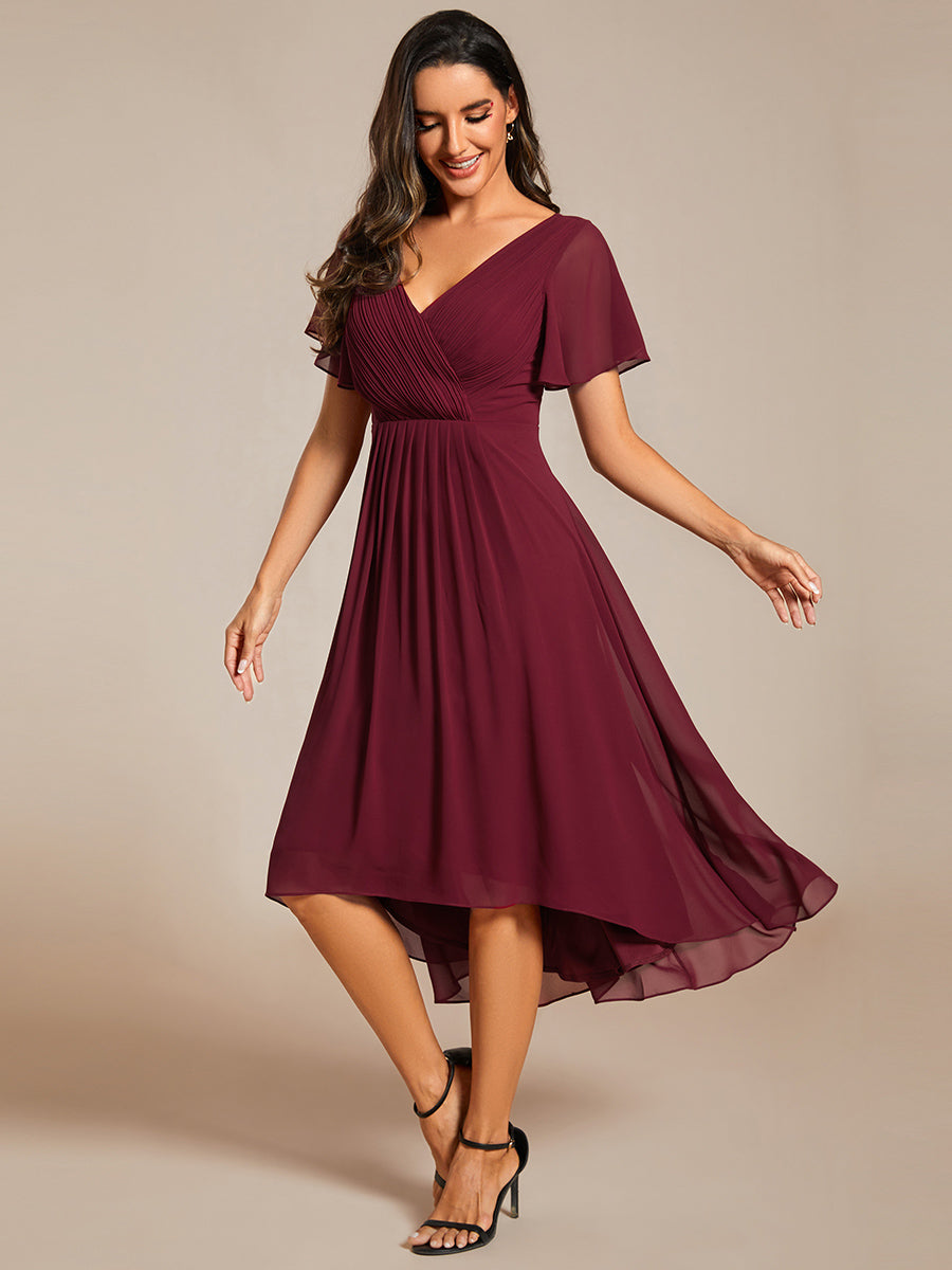 Funkelndes Abendkleid in A-Linie mit Empire-Taille und langen ?rmeln #farbe_Burgunderrot