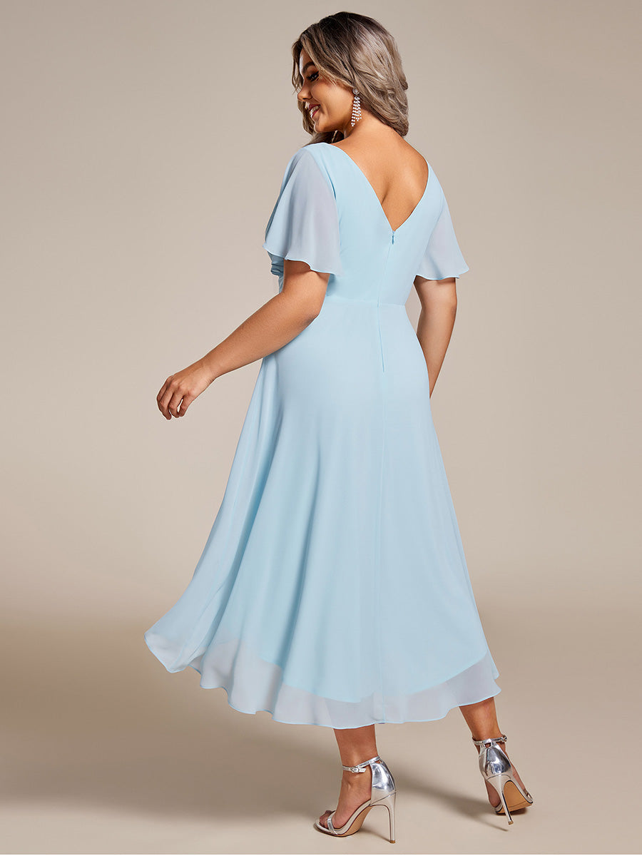 Funkelndes Abendkleid in A-Linie mit Empire-Taille und langen ?rmeln #farbe_Himmelblau