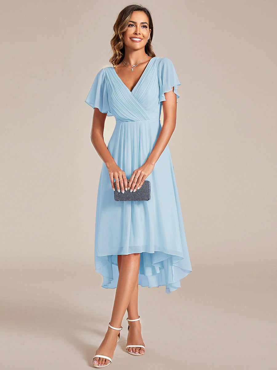 Funkelndes Abendkleid in A-Linie mit Empire-Taille und langen ?rmeln #farbe_Himmelblau