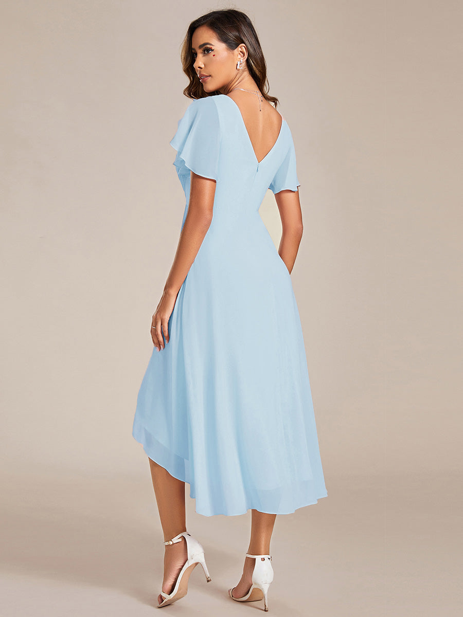 Funkelndes Abendkleid in A-Linie mit Empire-Taille und langen ?rmeln #farbe_Himmelblau