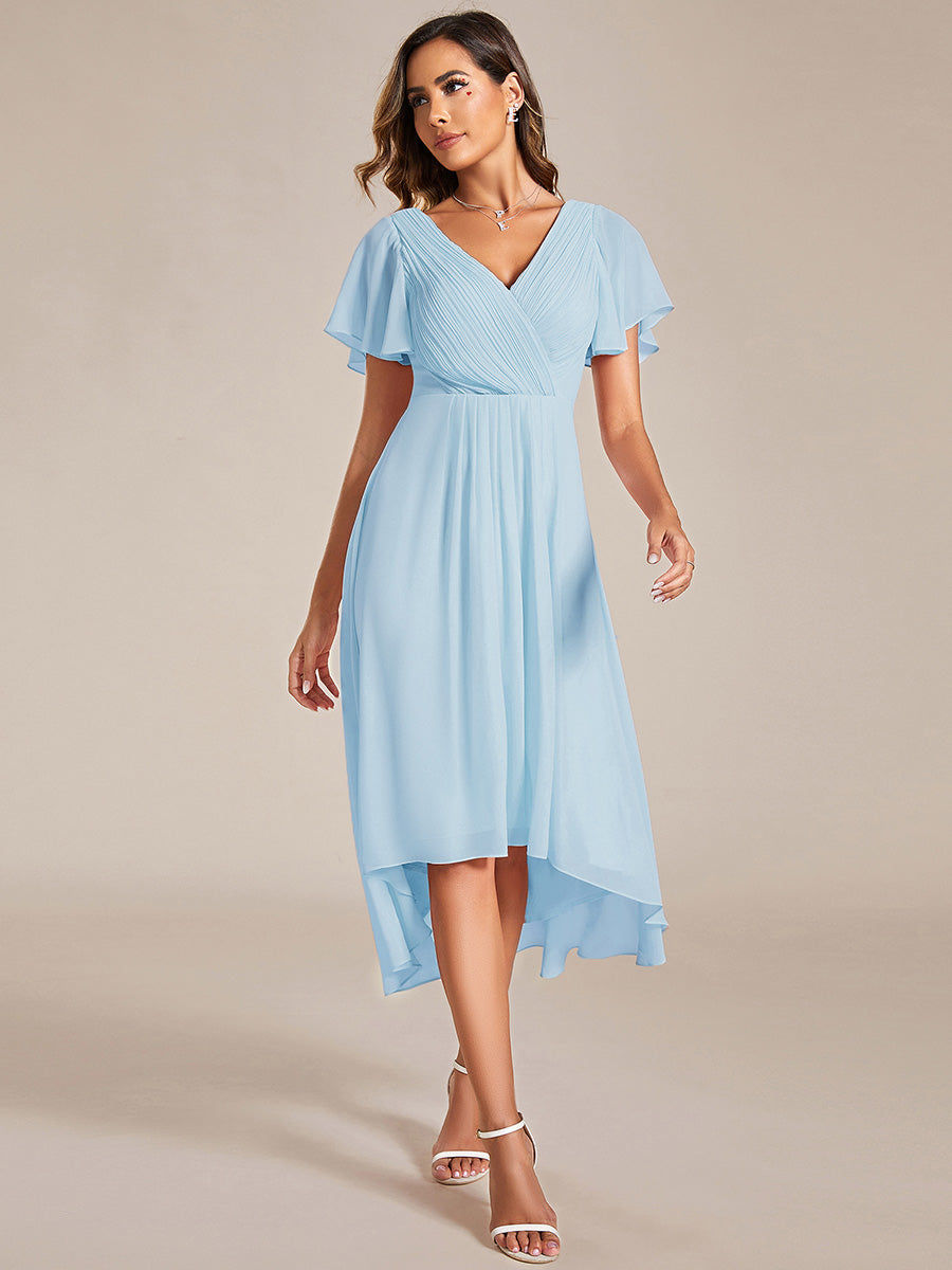Funkelndes Abendkleid in A-Linie mit Empire-Taille und langen ?rmeln #farbe_Himmelblau