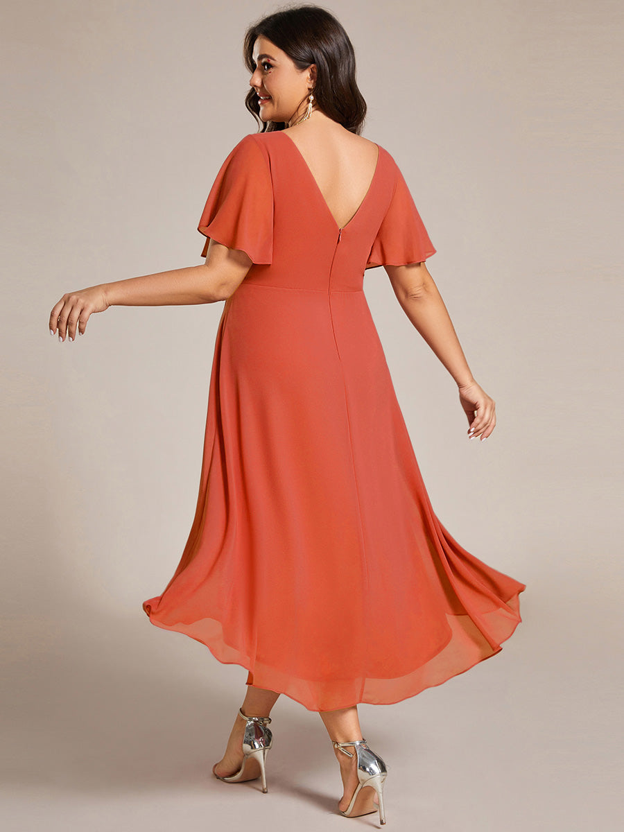 Funkelndes Abendkleid in A-Linie mit Empire-Taille und langen ?rmeln #farbe_Gebranntes Orange