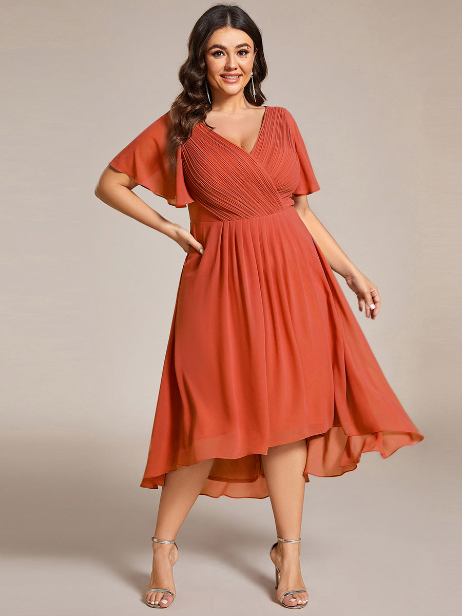 Funkelndes Abendkleid in A-Linie mit Empire-Taille und langen ?rmeln #farbe_Gebranntes Orange