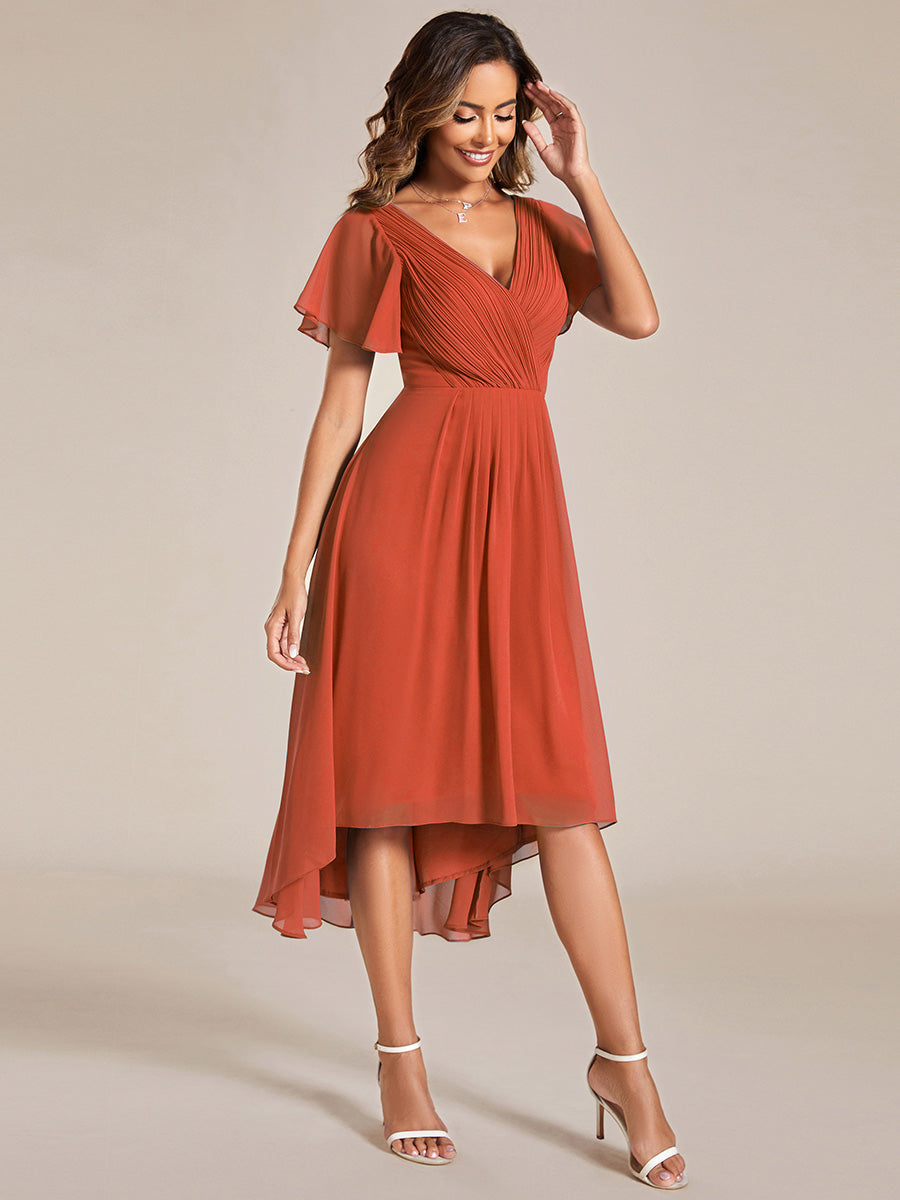 Funkelndes Abendkleid in A-Linie mit Empire-Taille und langen ?rmeln #farbe_Gebranntes Orange