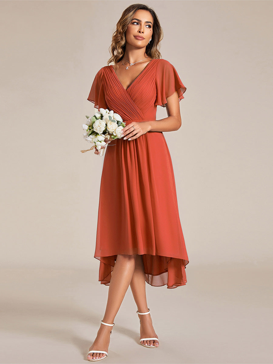 Funkelndes Abendkleid in A-Linie mit Empire-Taille und langen ?rmeln #farbe_Gebranntes Orange