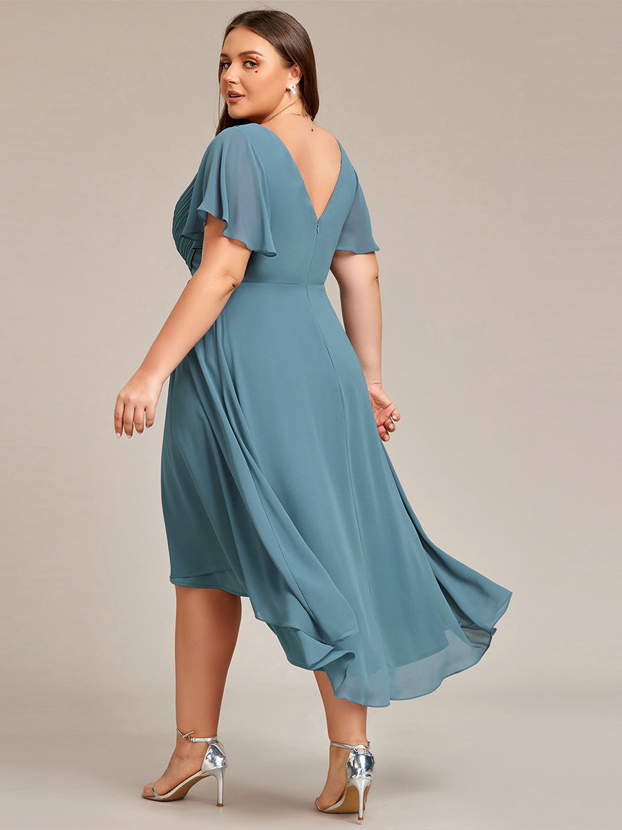 Funkelndes Abendkleid in A-Linie mit Empire-Taille und langen ?rmeln #farbe_Hellpetrol