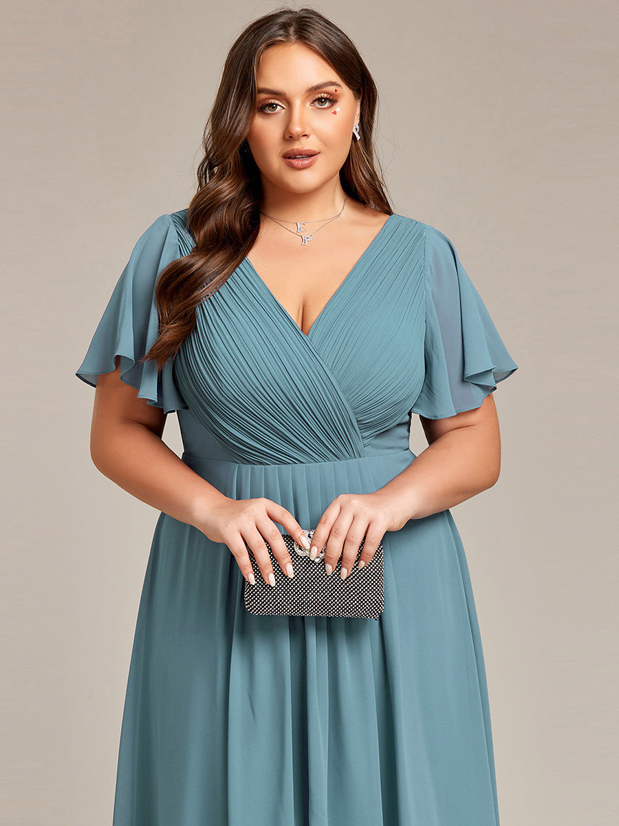 Funkelndes Abendkleid in A-Linie mit Empire-Taille und langen ?rmeln #farbe_Hellpetrol