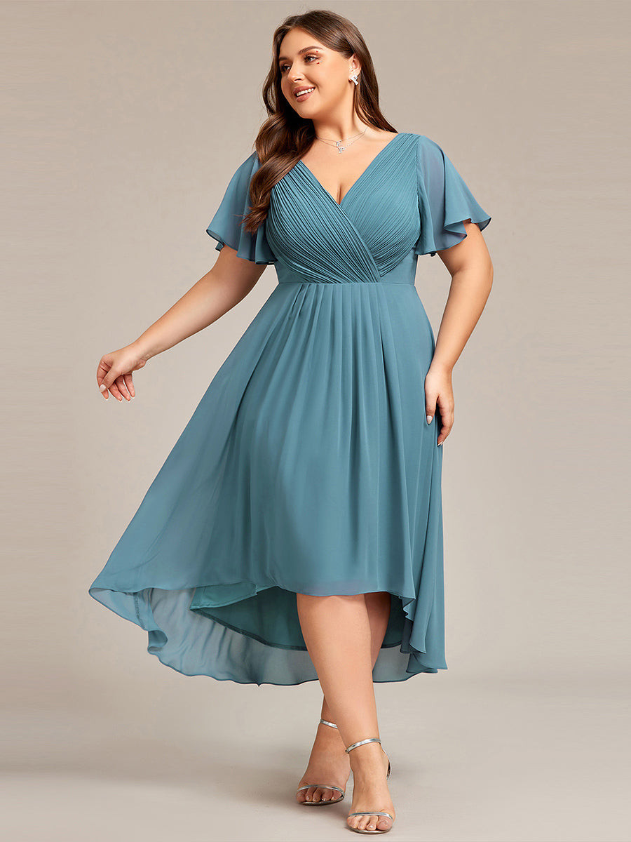 Funkelndes Abendkleid in A-Linie mit Empire-Taille und langen ?rmeln #farbe_Hellpetrol