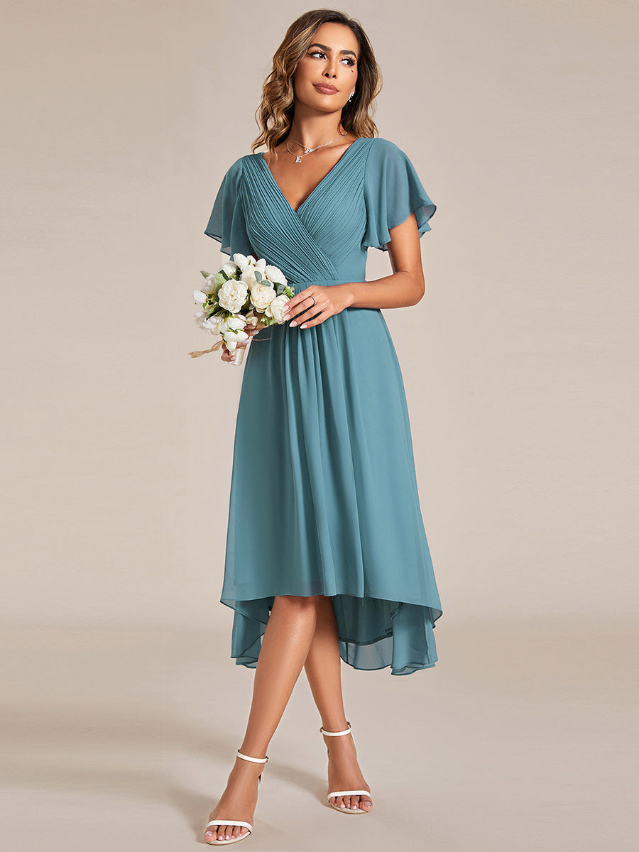 Funkelndes Abendkleid in A-Linie mit Empire-Taille und langen ?rmeln #farbe_Hellpetrol