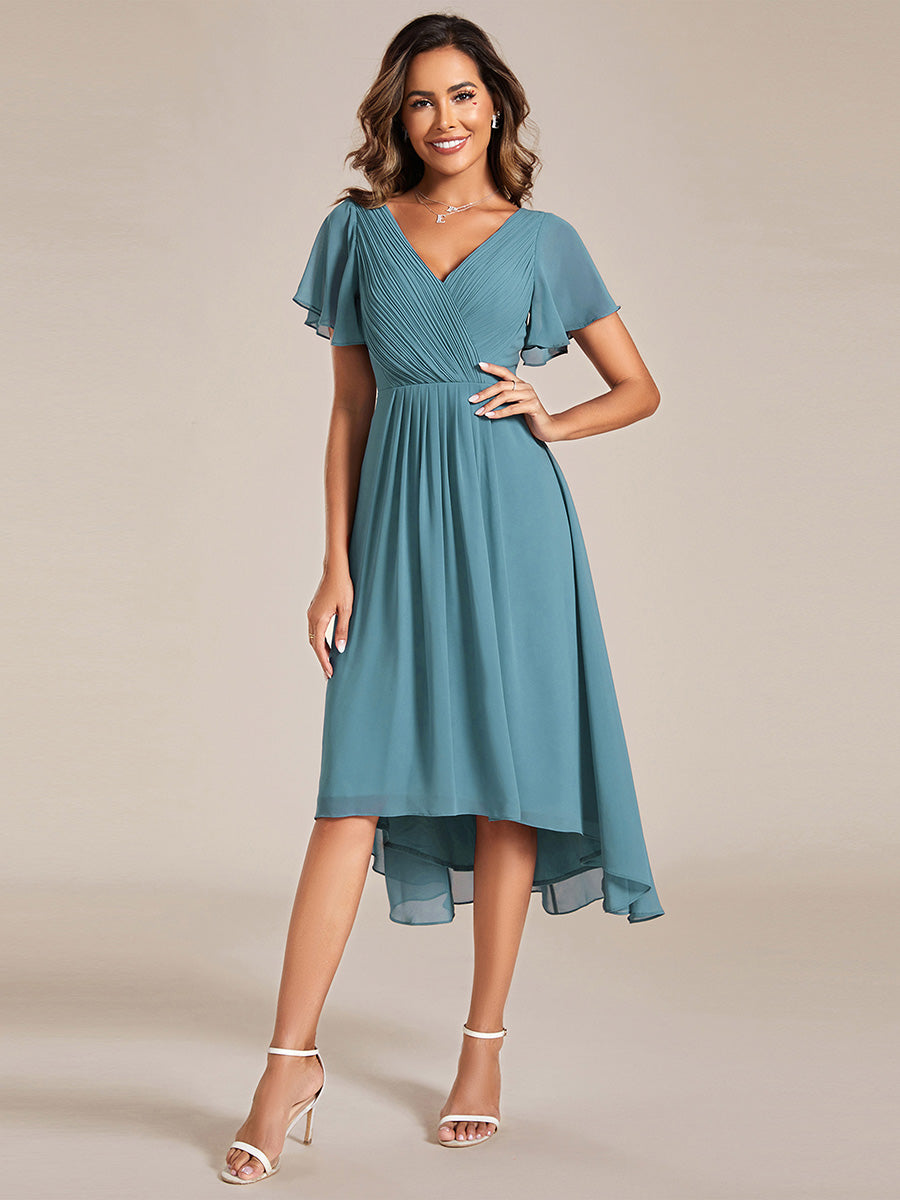 Funkelndes Abendkleid in A-Linie mit Empire-Taille und langen ?rmeln #farbe_Hellpetrol
