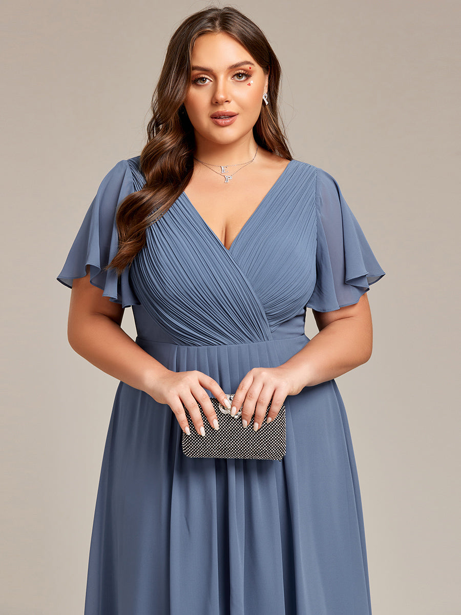 Funkelndes Abendkleid in A-Linie mit Empire-Taille und langen ?rmeln #farbe_Taubenblau