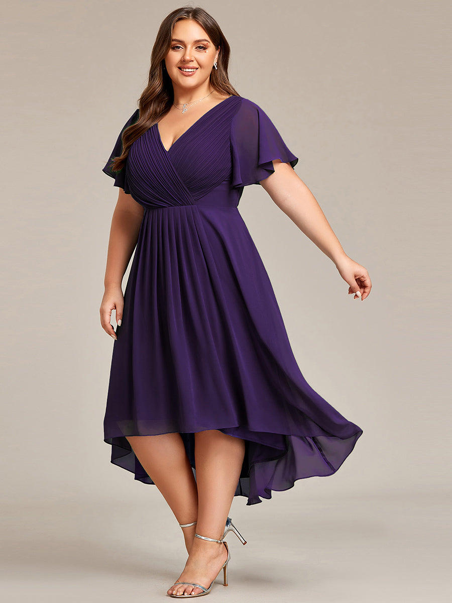 Funkelndes Abendkleid in A-Linie mit Empire-Taille und langen ?rmeln #farbe_Dunkelviolett