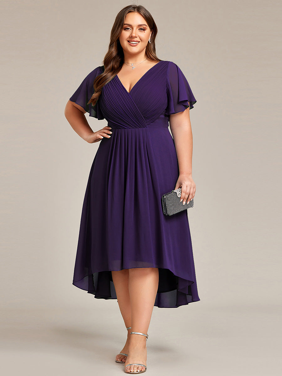 Funkelndes Abendkleid in A-Linie mit Empire-Taille und langen ?rmeln #farbe_Dunkelviolett