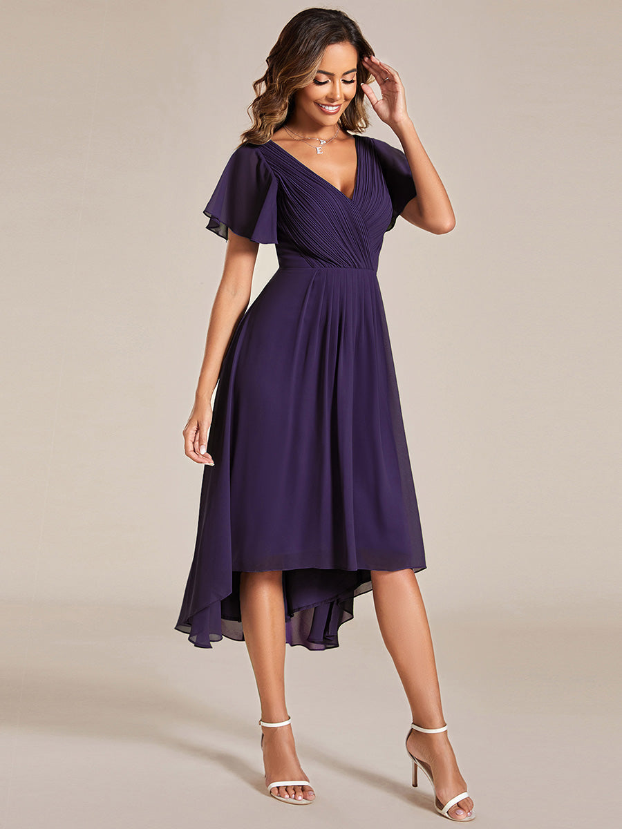 Funkelndes Abendkleid in A-Linie mit Empire-Taille und langen ?rmeln #farbe_Dunkelviolett