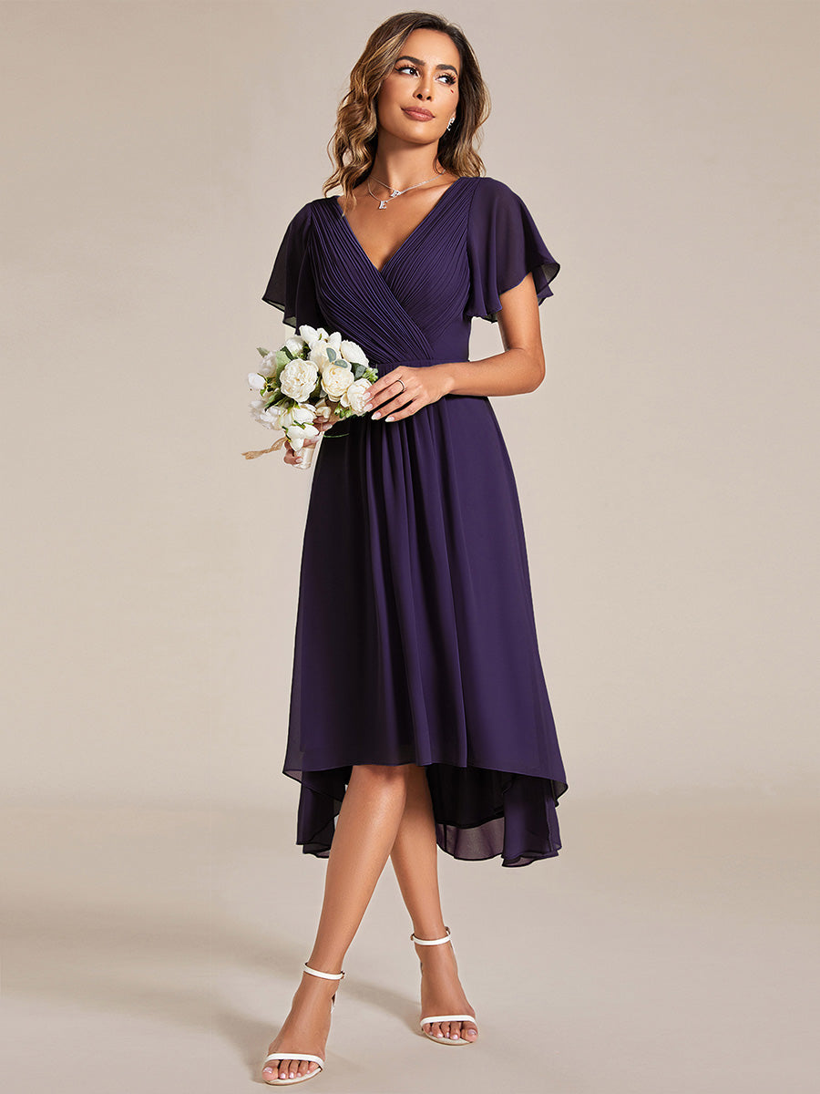 Funkelndes Abendkleid in A-Linie mit Empire-Taille und langen ?rmeln #farbe_Dunkelviolett
