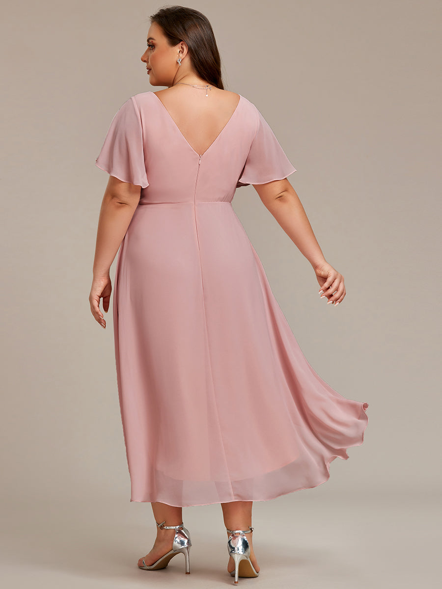 Funkelndes Abendkleid in A-Linie mit Empire-Taille und langen ?rmeln #farbe_Altrosa