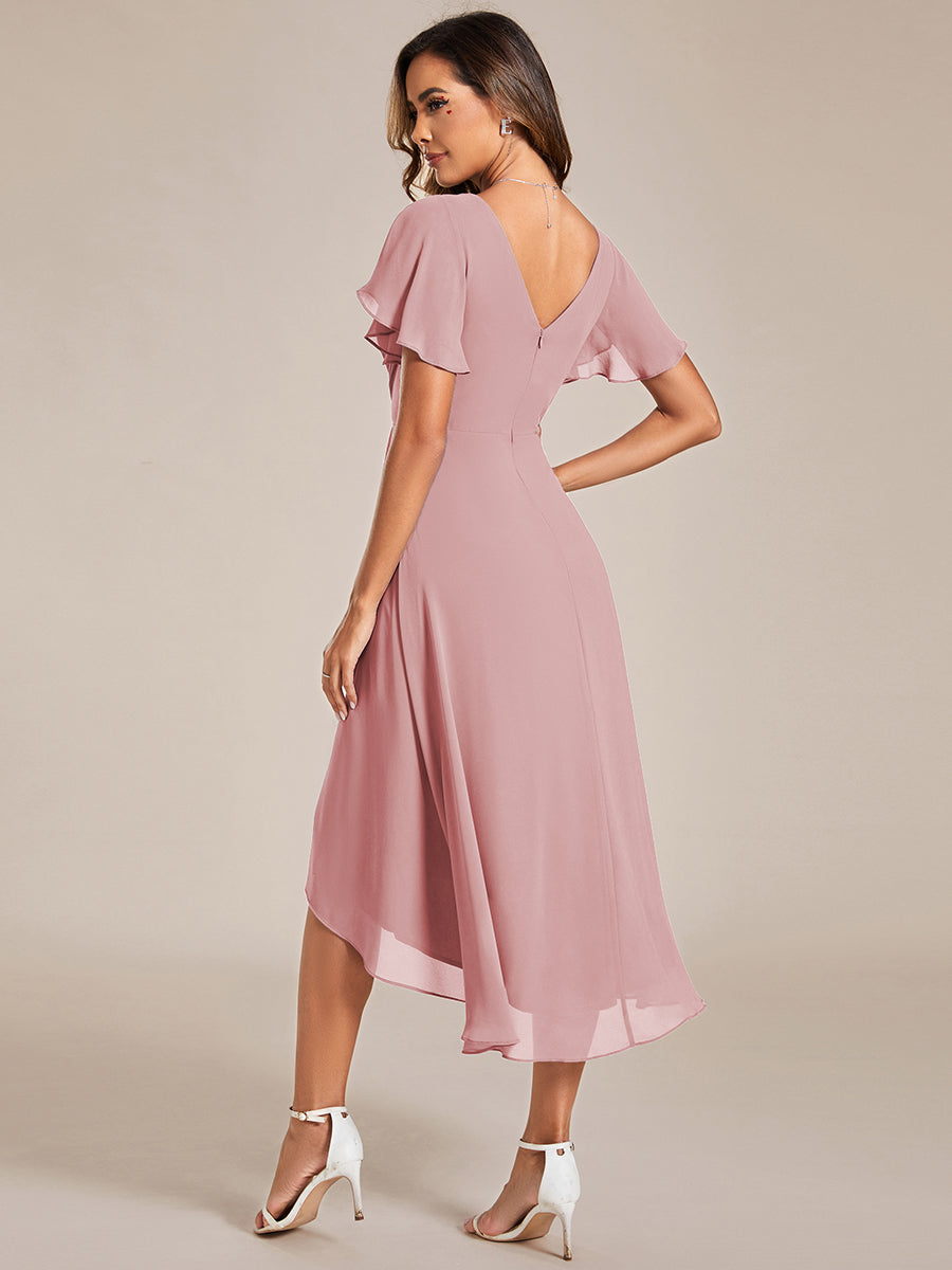 Funkelndes Abendkleid in A-Linie mit Empire-Taille und langen ?rmeln #farbe_Altrosa